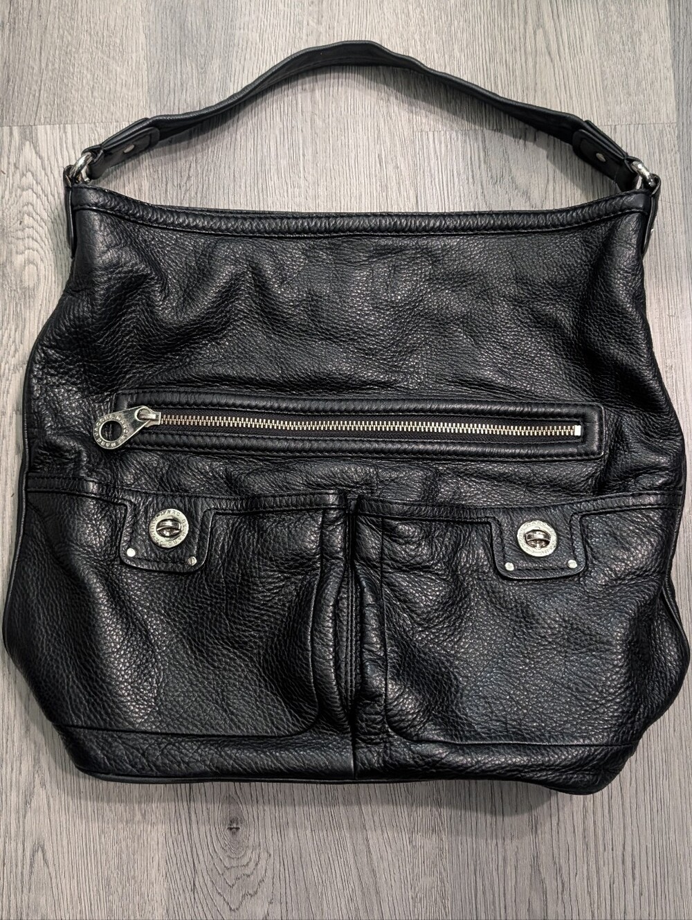 Marc by Marc Jacobs Faridah Totally Turnlock Black Leather Hobo Bag